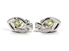 Náušnice-Olivín- zirkón-rhodium-šrúbky-striebro