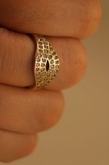Prsteň - číre zirkóny - vlnitý dizajn - žlté zlato - 14 karátov