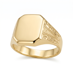 Zlatý prsteň-hladký povrch-gravírované ramená- žlté zlato-14K