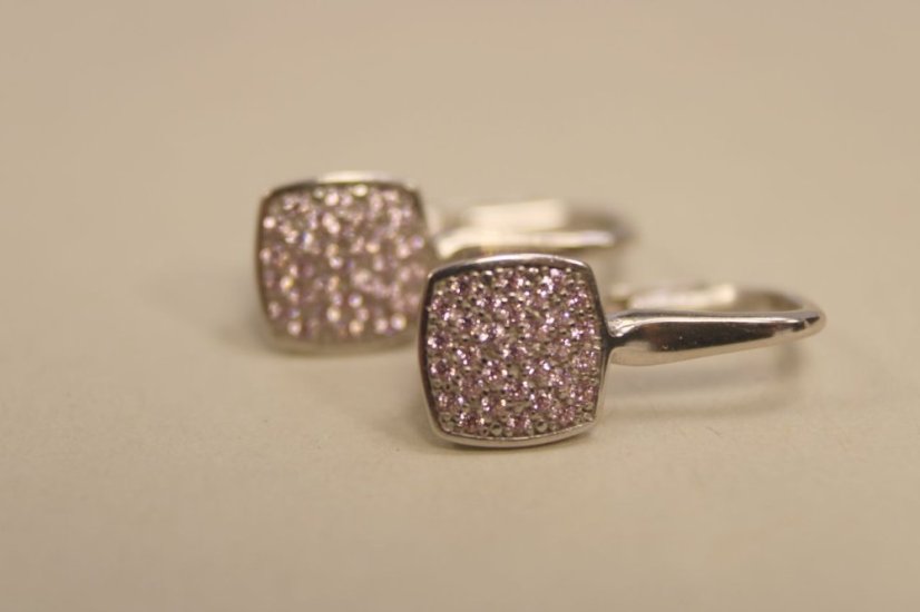 Naušnice- ružové zirkóny- biele zlato- patent- 14 karátov