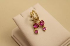 Náušnice - kruhy - rúžové zirkóny - zacvakávacie - pozlátené striebro