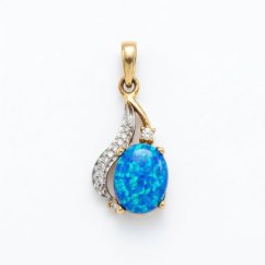 Prívesok- modrý opál- zirkóny- rúžové zlato- 14 karátov