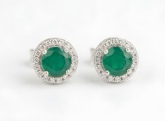 Náušnice - Achát - číre zirkóny - šrúbky - rhodium - striebro