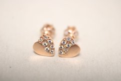 Naušnice- srdiečka- číre zirkóny-šrubky- ružové zlato- 14 karátov