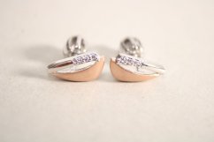 Kombinované strieborné ovalné naušnice s čírymi zirkónmi, rhodium, šrúbky, 1,43g, 925/1000