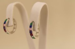 Náušnice- kruhy- farebné zirkóny- zacvakávacie- biele zlato- 14K