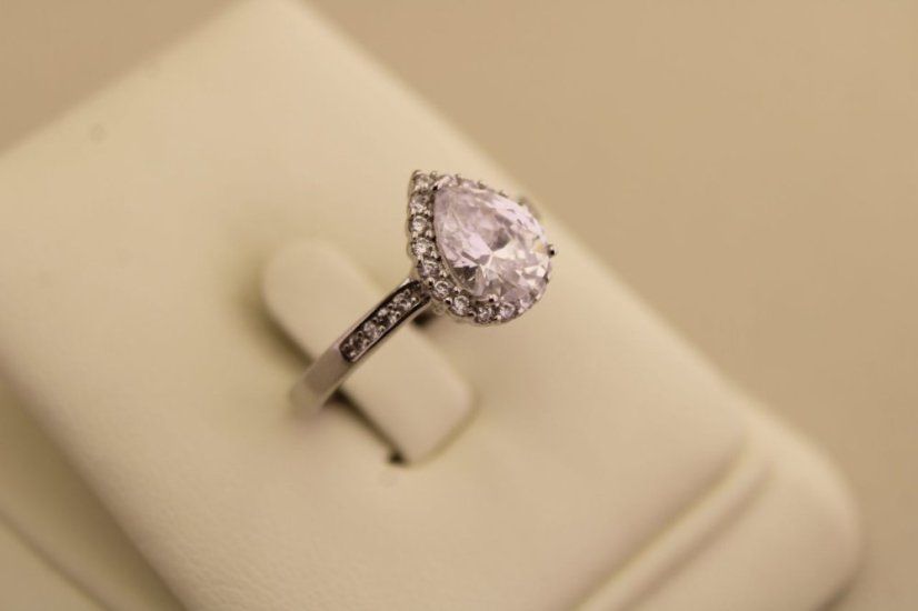 Strieborný prsteň slza - Číry zirkón - 925 - rhodium