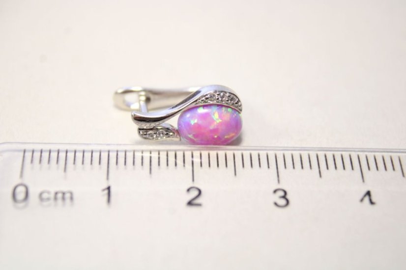 Strieborné romantické náušnice s ružovým opálom, číre zirkóny, francúzske zapínanie, 2,86g, 925/1000