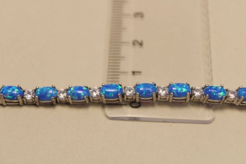 Náramok-modrý opál-číre zirkóny-rhodium-striebro
