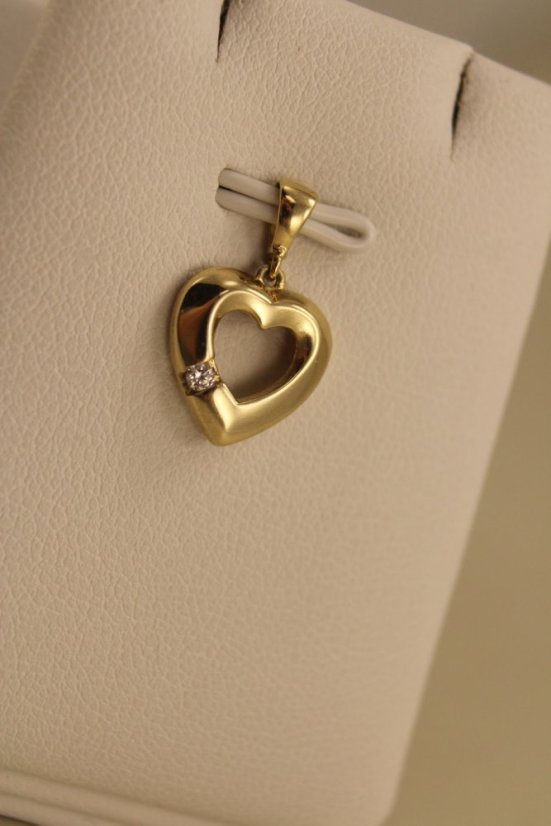 Prívesok- srdce- číry zirkón- žlté zlato- 14 karátov