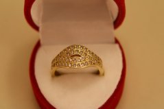 Prsteň - číre zirkóny - vlnitý dizajn - žlté zlato - 14 karátov