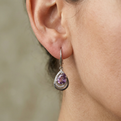 Náušnice - Ametyst a zirkóny - Klasický patent - Striebro