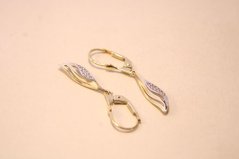 Náušnice- číre zirkóny- viacfarebné zlato- patent- 14 karátov