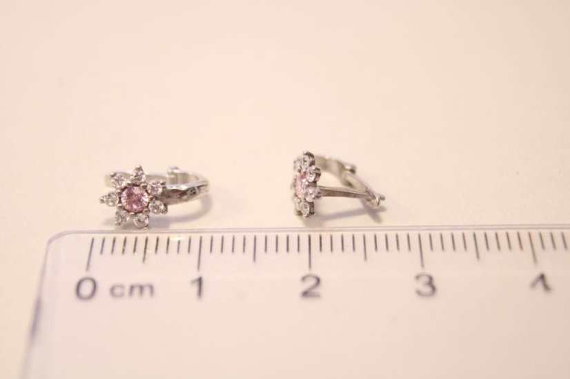 Zlaté náušnice v tvare kvietku farebné zirkóny, biele zlato, francúzsky patent, 0,96 g, 14K 585/1000