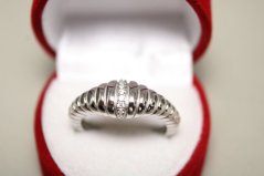 Strieborný prsteň tvar organických dún, číre zirkóny, veľkosť 54, 4,08g, rhódium, 925/1000