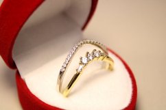 Strieborný pozlátený dvojitý prsteň so zirkónmi, kombinované striebro, veľkosť 61, 3,08g, 925/1000