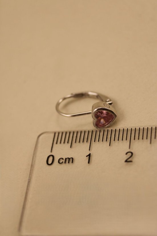 Náušnice- srdiečka- ružový zirkón- patent- rhódiované striebro