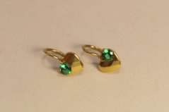 Detské náušnice -hladké srdiečka -zelený zirkón-žlté zlato-brizúra-14 karátov