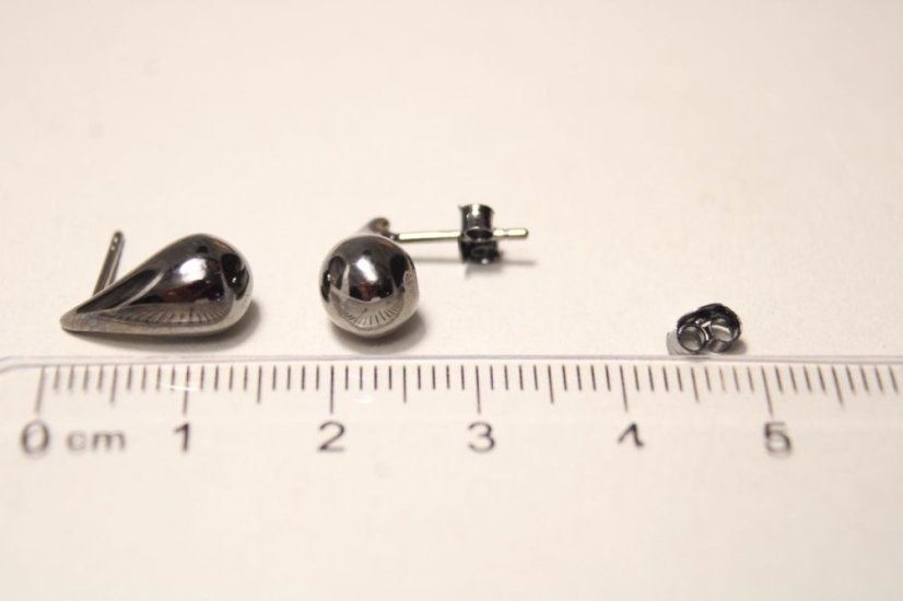 Strieborné čierne naušnice tvar slzy, napichovačky, 2,75g, rhodium, 925/1000