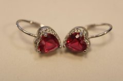 Náušnice- červené srdiečka-číre zirkóny-patent- rhodium