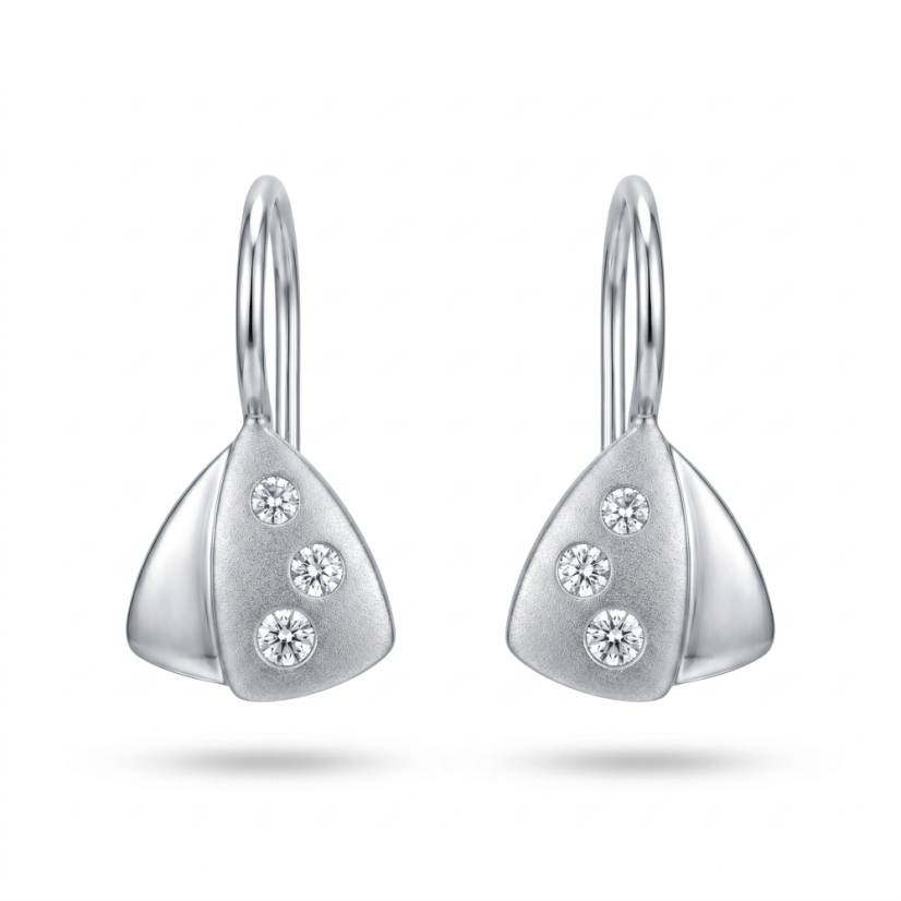 Náušnice-trojuholníky-číre zirkóny-patent-biele zlato-14K
