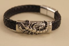 Pletený kožený náramok-škorpión-magnetická spona