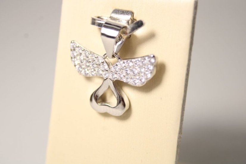 Strieborný prívesok anjelik, číre zirkóny, rhodium, 1,60 g, 925/1000