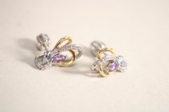 Náušnice-Topásom-Ametyst-číre zirkóny- rhodium-šrubky-kombinované striebro