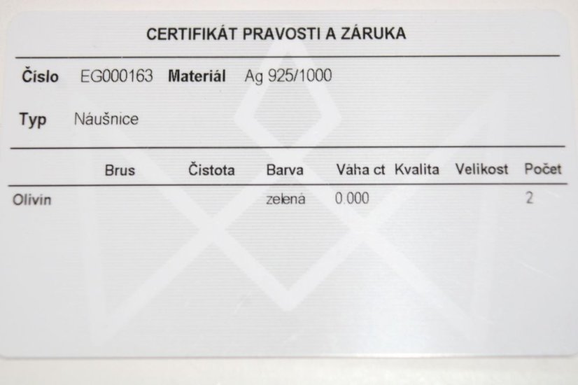 Strieborné náušnice s olivínmi a zirkónmi, rhodium, šrúbovačky, 3,33 g, 925/1000