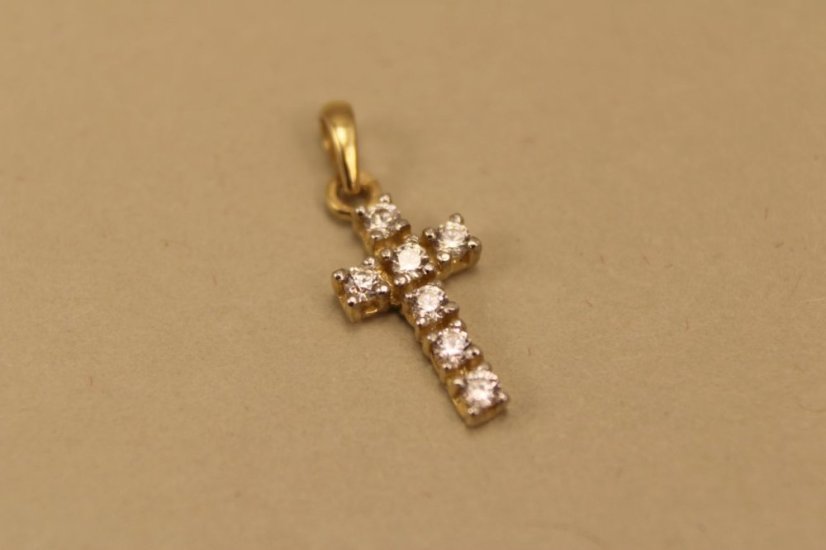 Zlatý prívesok kríži, žlté zlato, číre zirkóny, 0,81g, 14k 585/1000