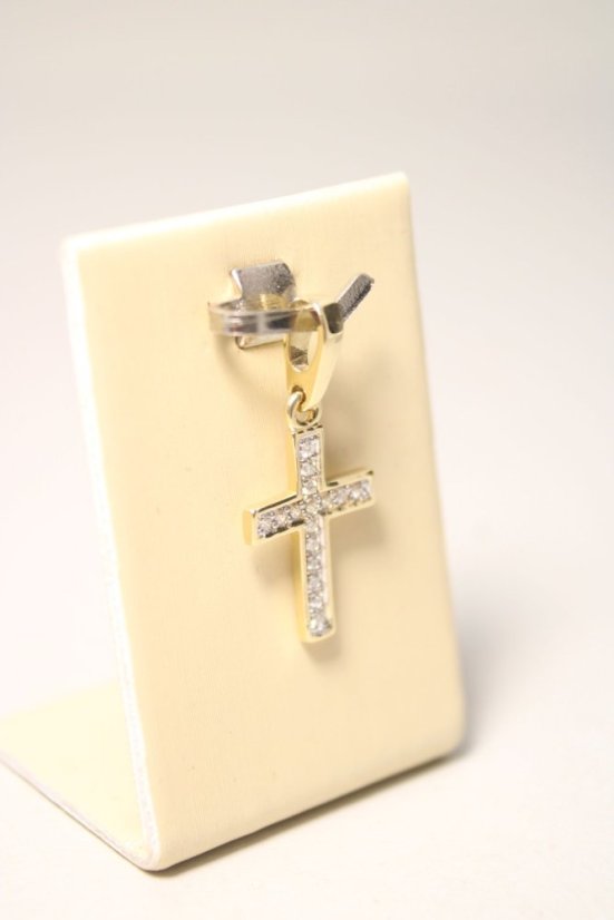 Zlatý prívesok krížik s diamantmi 0,08 ct H/Si2, žlté zlato, 0,73 g, 14 karátov 585/1000