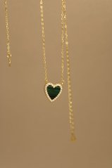 Celebritka - srdiečko - zelený malachit - číry zirkón - pozlátené striebro