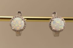 Náušnice- biely opál- číre zirkóny- patent- striebro