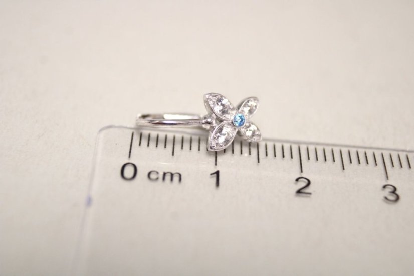 Zlaté náušnice roztomilé motýliky z bieleho zlata,číre a modré zirkóny,klasické zapínanie, 1,37g, 14K, 585/1000