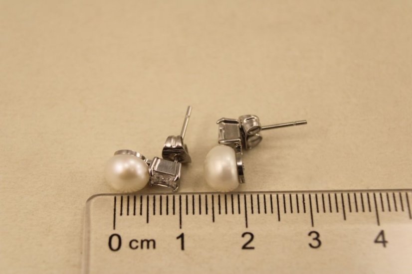 Náušnice- perla- číry zirkón- puzetky- chirurgická oceľ- 316/L