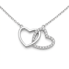 Zlatá celebritka - Dve srdcia - Zirkón - Biele zlato - 14k
