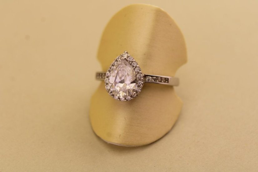 Strieborný prsteň slza - Číry zirkón - 925 - rhodium