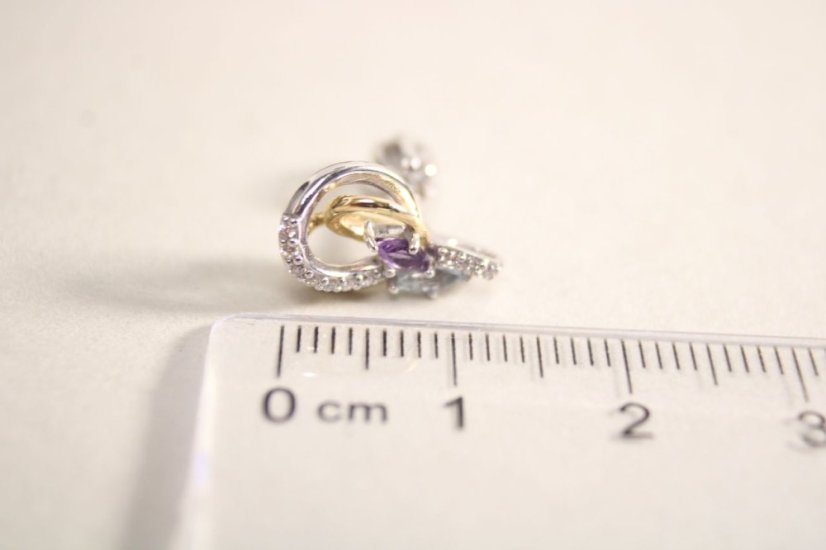 Náušnice-Topásom-Ametyst-číre zirkóny- rhodium-šrubky-kombinované striebro