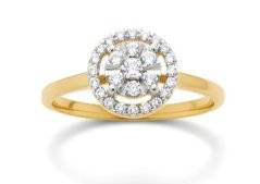 Zlatý prsteň - Okrúhle Brilianty - Žlté zlato - 14k