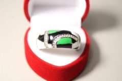 Prsteň-abstraktný motív-farebný smalt-číre zirkóny-rhodium-striebro