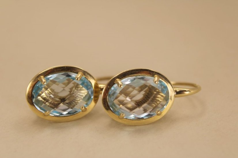 Náušnice - prírodný topás - patent - žlté zlato -14K