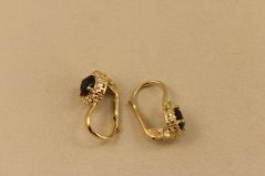 Náušnice- čierny kameň- zirkóny- patent- žlté zlato- 14K