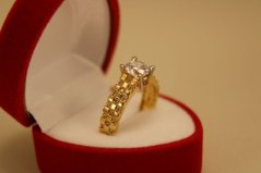 Prsteň-brúsený číry zirkón-kombinované zlato-14 karátov