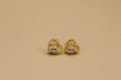 Náušnice - srdiečko - číry zirkón - šrúbky - pozlátené striebro
