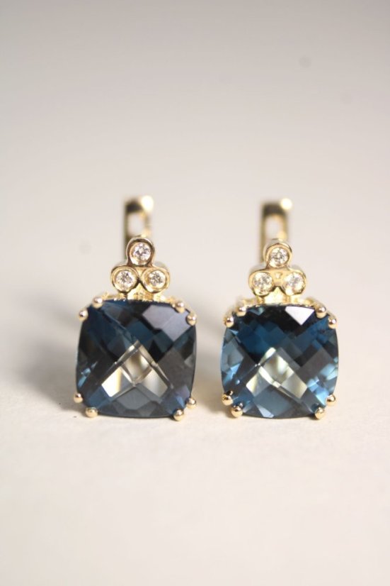 Dámske zlaté náušnice s Topásom a diamantmi 0,045 ct G-H/SI, žlté zlato, francúzske zapínanie, 4,0 g, 14K 585/1000