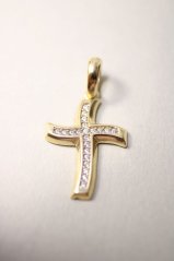 Prívesok- krížik- číre zirkóny- žlté zlato- 14 karátov