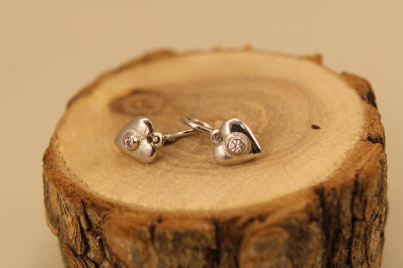 Náušnice- srdiečka- číry zirkón- brizúra- biele zlato- 14 karátov