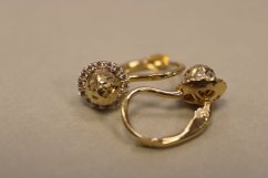 Náušnice s guličkou-číre zirkóny-viacfarebné zlato-patent-14 karátov