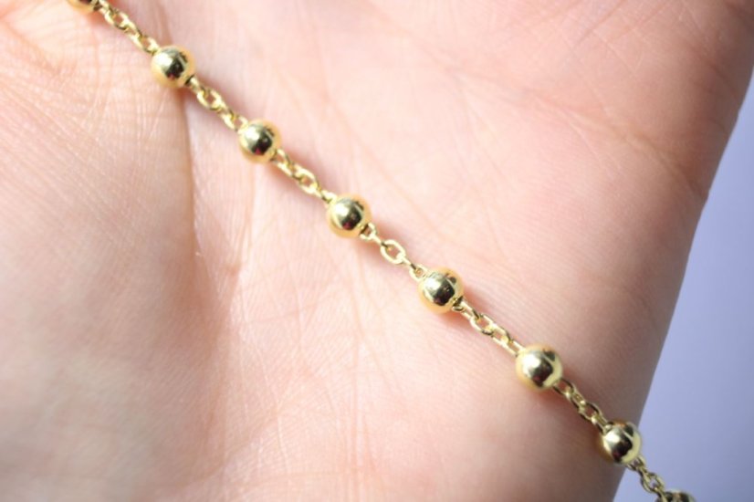 Náramok ruženec s výraznými hladkými guľôčkami z pozláteného striebra, 18,5cm, 3,27g, 925/1000 - Materiál: Pozlátené striebro, Dĺžka náramku (cm): 18,5, Váha (g): 3,27, Rýdzosť: STRIEBRO 925/1000