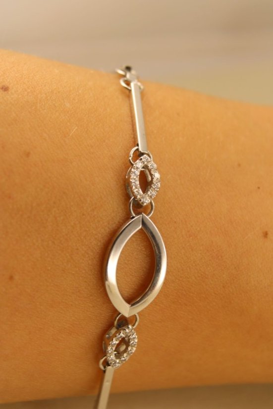 Náramok-zdobený- číre zirkóny- hladké tyčinky-biele zlato- 14 karátov